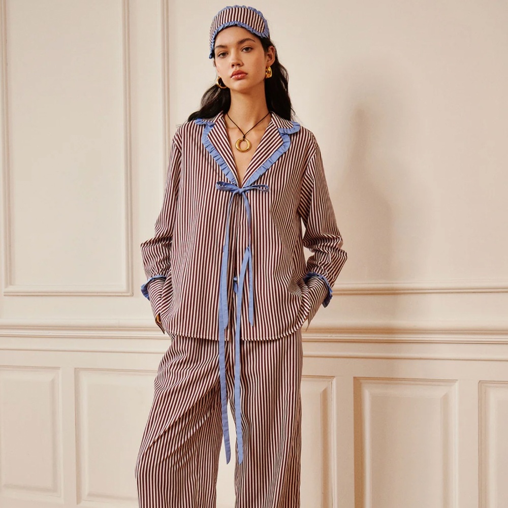 Commense Striped Pajama Set with Blue Accents